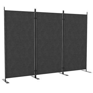 Paravan de Exterior cu 3 Panouri Pliabile și Picioare Late, 252x44x176 cm, Gri Închis