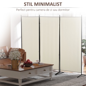 Paravan interior cu 3 panouri, separeu pliabil pentru spatii din metal si poliester, 253x50x182cm, bej - Img 7