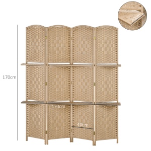 Paravan Interior Pliabil cu 4 Panouri și Rafturi, 160x1,6x170 cm, Natural - Img 3