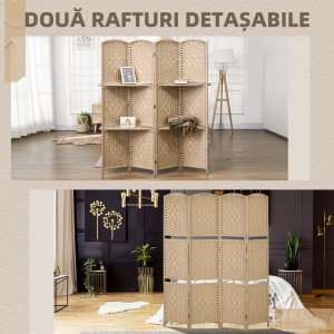 Paravan Interior Pliabil cu 4 Panouri și Rafturi, 160x1,6x170 cm, Natural - Img 5