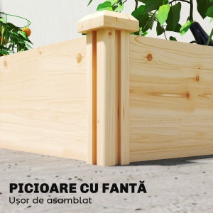 Pat de Grădină Ridicat pentru Exterior cu Separator Central și Bază Deschisă, Ghiveci din Lemn de Brad, pentru Flori, Legume pentru Balcon și Grădină, 235x121x26 cm, Culoare Lemn - Img 8