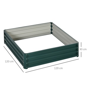Pat de Gradina Suprainaltat 120x120x30cm Galvanizat, Pat Suprainaltat pentru Plante cu Cadru din Otel pentru Legume, Flori, Plante si Ierburi, Verde - Img 3