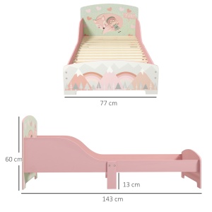 Pat pentru Copii 3-6 Ani cu Margini Înălțate și Model cu Animale, 77x143x60 cm, Roz - Img 3