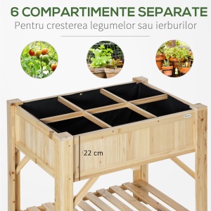 Pat pentru Gradina de Legume Inaltat cu 6 Compartimente, Jardiniera de Exterior Suport Plante din Lemn de Brad, 78.5x58x81cm - Img 4