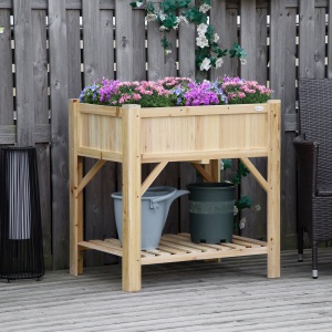 Pat pentru Gradina de Legume Inaltat cu 6 Compartimente, Jardiniera de Exterior Suport Plante din Lemn de Brad, 78.5x58x81cm - Img 9