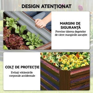 Pat pentru Grădină Ridicat cu Fund Deschis și Bare de Suport, Ghiveci din Oțel Zincat pentru Flori și Legume, pentru Balcon sau Grădină, 180x90x57,5 cm, Maro Închis - Img 7