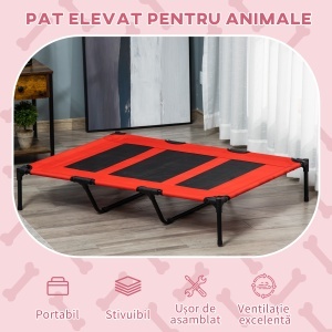 Pătuț pentru Câini Înălțat cu Geantă de Voiaj și Picioare Antiderapante, 122x92x23 cm, Roșu - Img 4