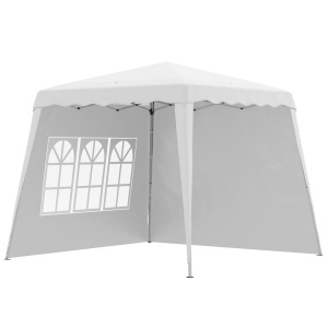 Pavilion pliabil cu 2 laterale, Stalpi oblici si geanta de transport, cort de evenimente inaltime reglabila UV50+, cort de gradina, curte, acoperis 2,4 x 2,4 m / baza 2,9 x 2,9 m, alb - Img 1