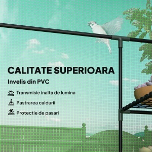 PE impermeabil și rezistent la UV Grădină seră pentru plante cu rafturi și accesorii de montare, 142x73x195cm, verde - Img 4