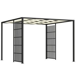 Pergolă cu Acoperiș Ondulat și Panouri Laterale pentru Intimitate, 3x3m, Negru - Img 1