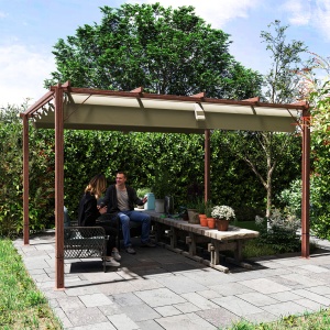 Pergolă de Grădină cu Acoperiș Retractabil și Cadru din Aluminiu cu Aspect de Lemn, 382x300x232 cm, Lemn Natural - Img 7