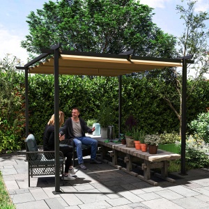 Pergolă de Grădină cu Acoperiș Retractabil și Cadru Metalic, 300x300x227 cm, Bej - Img 7