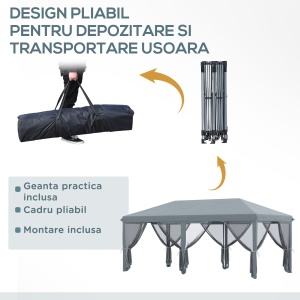 Pergola Pliabila cu 6 Plase de tantari, Pergola de Gradina cu Structura din Otel, 591x297 cm, Crem Alb - Img 5