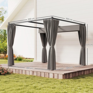 Pergolă Retractabilă 3x3 m, Foișor de Grădină cu Perdele, pentru Grătar, Terasă, Deck, Bej - Img 3