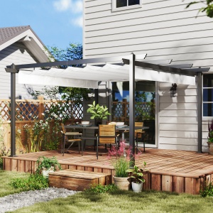 Pergolă Retractabilă cu Structură din Aluminiu, Copertină de Soare pentru Grădină sau Terasă, 390x390x223 cm, Alb - Img 2