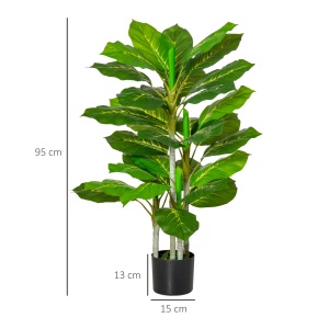 Plantă Artificială cu 33 de Frunze pentru Uz Interior și Exterior cu Ghiveci, Plantă Falsă în PEVA, PE și Ciment, 95 cm, Verde - Img 3