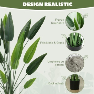 Plantă Artificială "Pasărea Paradisului" cu 20 de Frunze și Ghiveci - Img 4