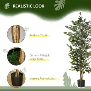 Plantă Ficus Falsă, Plantă Înaltă de 150cm, Plantă Artificială Decorativă pentru Interior și Exterior, Ø17x14.5 cm, Verde - Img 5