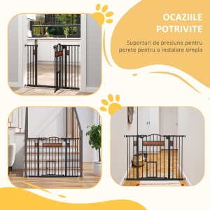 Poartă de Siguranță pentru Câini cu Închidere Automată 74-105x76.2 cm Neagră - Img 9