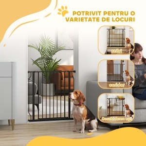 Poartă Extensibilă și Reglabilă pentru Câini, pentru Scări și Uși, din Oțel și ABS, 75-85x76 cm, Negru - Img 7