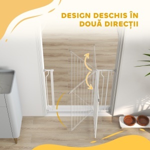 Poartă pentru Câini, Barieră Largă pentru Scări cu Ușă, 76x75-95 cm, Alb - Img 8