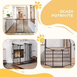 Poartă pentru Câini cu 3 Panouri și Sistem Dublu de Închidere, Barieră pentru Câini pentru Scări, Uși, Holuri, 206x90 cm, Negru - Img 4