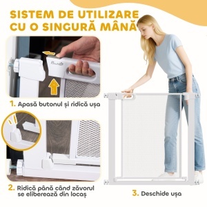 Poartă Reglabilă pentru Câini cu Închidere Automată, din Oțel și ABS, 75-82x76 cm, Alb - Img 4