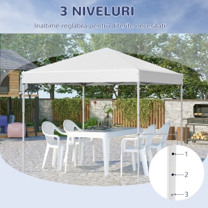 Pop Up Foisor 2,45 x 2,45 m rezistent la apa cu franghii si cuie de otel si tesatura Oxford alba - Img 7