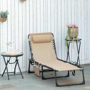 Portable Sun Lounger, Folding Camping Bed 5-position Adjustable Grey - Img 2