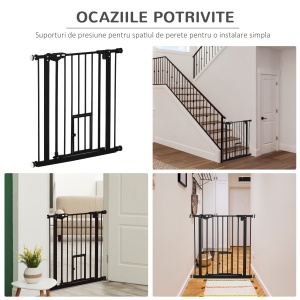 Portita pentru Caini cu Fixare prin Apasare, Extensibila de 74-80 cm cu Inchidere Automata, Neagra - Img 8