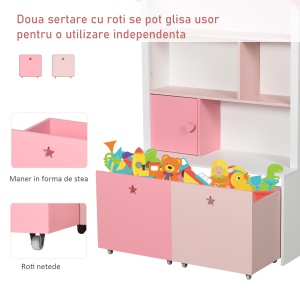 Raft Biblioteca Organizator Dulap cu Compartimente pentru copii roz - Img 8