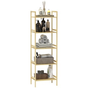 Raft de Depozitare pentru Baie cu 5 Niveluri, 43,5x31,5x142 cm, Lemn Natural - Img 1