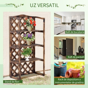 Raft Ghivece pentru Plante cu 3 Etajere din Lemn de Brad, 80x40x150 cm - Img 4