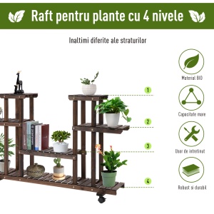 Raft pentru Flori – 4 Niveluri Lemn pentru Interior sau Gradina - Img 4