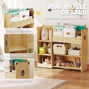 Raft pentru Jucării pentru Copii 3-8 Ani cu 7 Rafturi Deschise, Mobilier pentru Copii din MDF, 92x29x79 cm, Culoare Lemn - Img 6