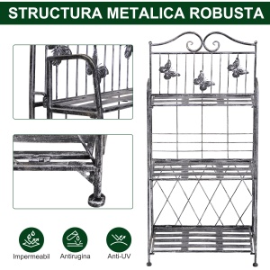 Rafturi pentru ghiveci cu 3 nivele pentru Gradina Balcon Intern, Gri Argintiu, 44 x 25 x96cm - Img 6
