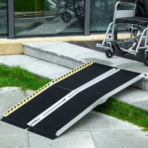 Rampă pentru Scaun cu Rotile, Rampă de Prag Pliabilă din Aluminiu cu Suprafață Antiderapantă, 152x73,6x5,1 cm, Negru - Img 2