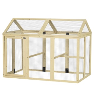 Recintă pentru Găini de Exterior din Lemn, Cușcă cu Uși Multiple și Plasă Metalică, 140x88.5x106 cm, Culoare Lemn