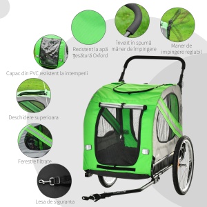 Remorca pentru bicicleta si carucior pentru caini, verde - Img 6