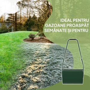 Rola de Gazon 63L, cu Lamă Răzuitor, din Metal, 123x58x40 cm, Verde Închis - Img 5