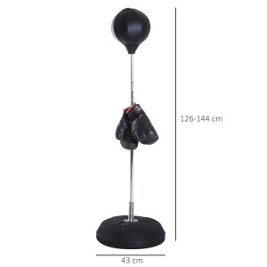 Sac de Box, Stand de Box cu Mănuși, Minge de Perforare, Minge de Box pentru Antrenament, 43x43x126-144 cm, Negru - Img 3