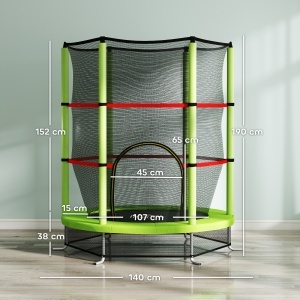 Saltea Elastică pentru Copii 3-6 Ani cu Plasă de Protecție, 6 Stâlpi și 3 Intrări, Ø140x190 cm, Verde - Img 3