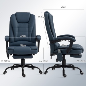 Scaun Birou Ergonomic cu 7 Puncte de Masaj și Suport Picioare Reglabil, Albastru - Img 3