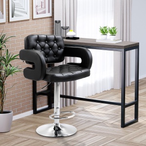 Scaun de Bar cu Spătar și Brațe, Scaun Modern de Bucătărie Rotativ cu Înălțime Reglabilă, 61x50x94-114 cm, Negru - Img 2