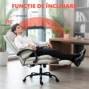 Scaun de Birou cu Masaj la 6 Puncte și Funcție de Încălzire, Reglabil 135° din Piele PU cu Suport pentru Picioare, Brațe Tapițate, Înălțime Reglabilă, Spătar Înalt, Gri Deschis - Img 8