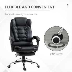 Scaun de Birou din Piele artificiala Neagra Inaltime Reglabila cu Spatar Rabatabil la 145° si Suport pentru Picioare, 64,5x69x117-127 cm - Img 6