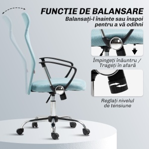 Scaun de Birou Ergonomic cu Înălțime Reglabilă și Spătar din Plasă, Verde - Img 6