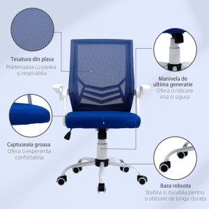 Scaun de Birou Ergonomic cu Suport Lombar din Tesatura Albastra - Img 9