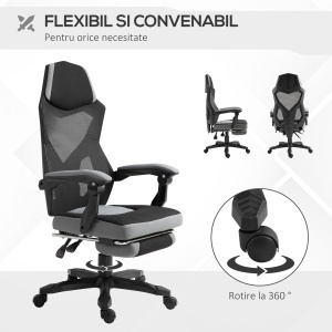 Scaun de Birou Ergonomic Reclinabil cu Suport Picioare Retractabil, Gri - Img 6