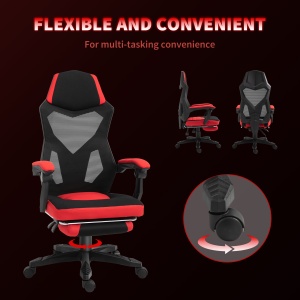 Scaun de Birou Ergonomic și Reclinabil cu Suport pentru Picioare Negru și Roșu - Img 8